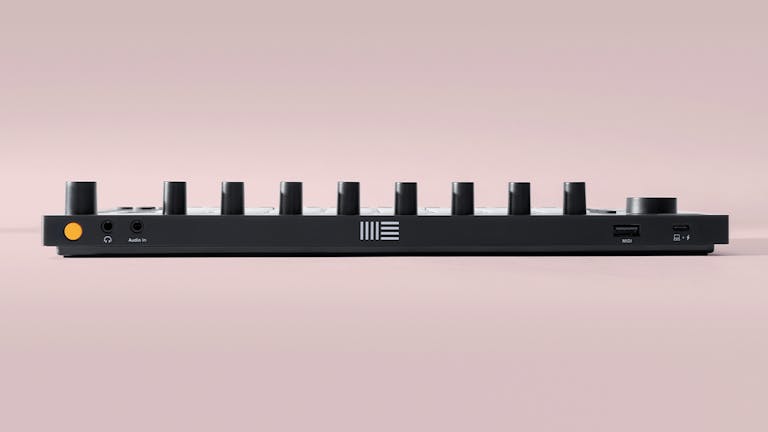 Rear view of Ableton Move with 3.5mm stereo input, headphone output USB-A and-USB C ports
